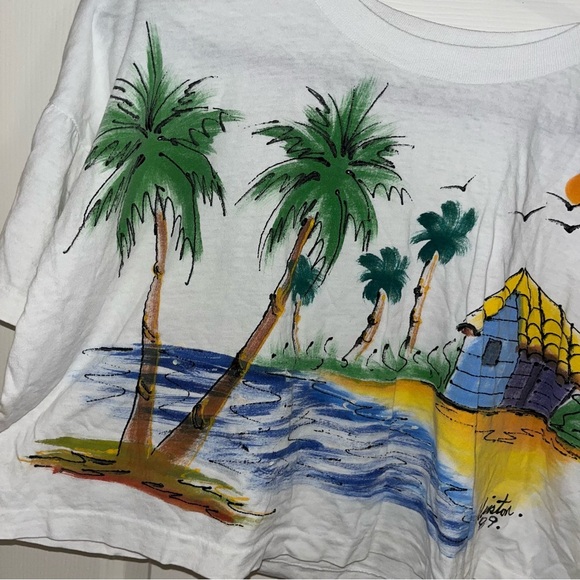 Winston wearable art crop top 1989 large L vintage palm trees beach ocean retro - Picture 5 of 5